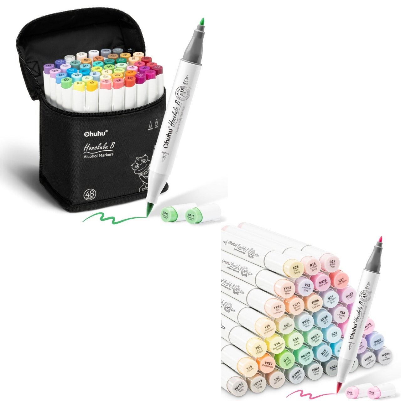 Ohuhu Honolulu B 48 Colors + 48 Sweetness Pastel Colors Alcohol-Based Markers, Brush & Fine, Dual Tips Art Markers Bundle